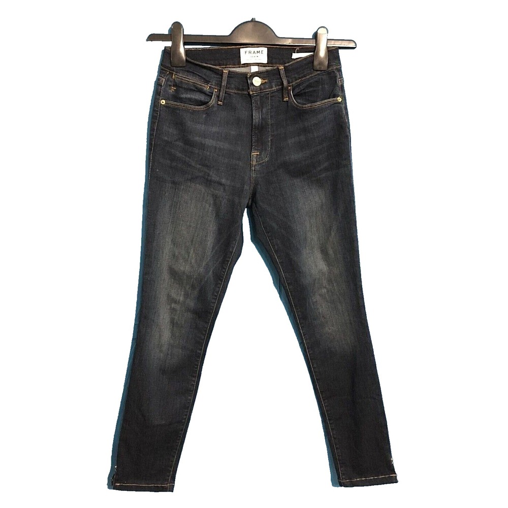 FRAME Women's LE HIGH SKINNY Tiny Side Slit Hem WYTHE Wash Blue Denim Jeans 27